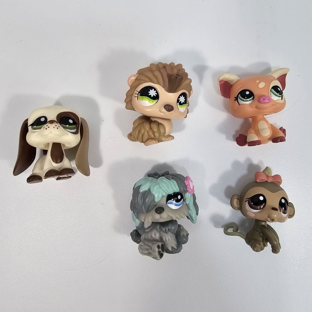 LPS Lot 5 of Figures Basset Hound, Pig, Sheepdog, Monkey, Hedgehog 2000s Y2K